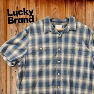 Lucky Brand Men's 2XL Short Sleeve Plaid Collared Button Up Barn Work Wear Shirt